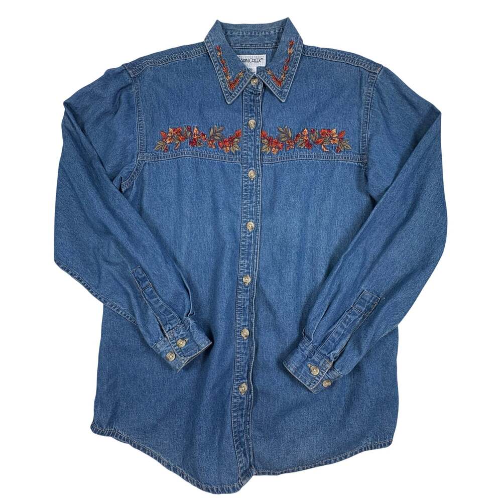 Vintage Cabin Creek Embroidered Denim Shirt Women's S Blue 90s Fall Western
